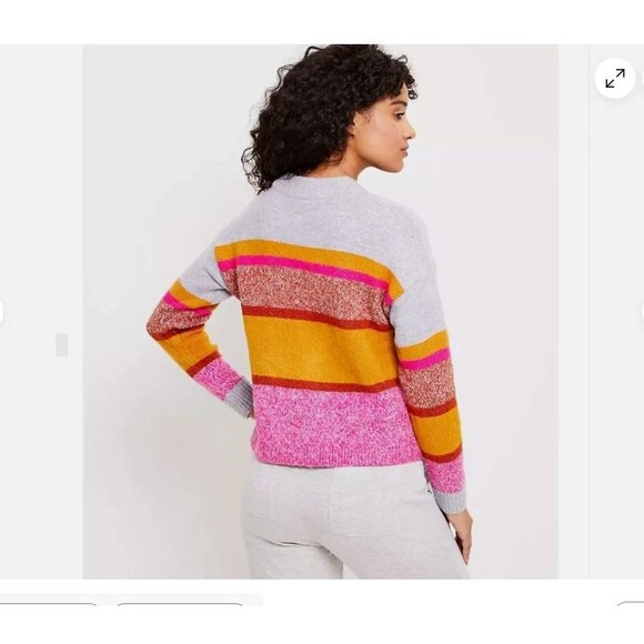 Lou & Grey LOFT Colorblock Soft Cozy Knit Bright Pink Gold Stripe Sweater L - Picture 11 of 12